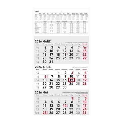 3-Monatskalender 2026 - 23,7x44,8 schwarz/rot - mit Motiv - Datumsschieber - 951-0011