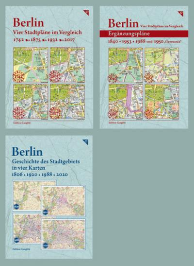 Dreier-Paket: Berlin, Vier Stadtpläne im Vergleich + 4 Ergänzungspläne + Berlin, Geschichte des Stadtgebiets