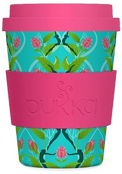 Pukka To-Go-Becher, aus Bambus, pink türkis floral, 340 ml