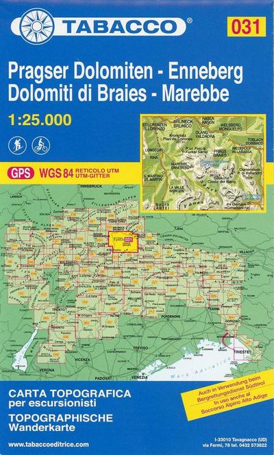 Pragser Dolomiten, Enneberg, Kronplatz: Wanderkarte Tabacco 031. 1:25000: GPS. UTM-Gitter (Carte topografiche per escursionisti, Band 31)
