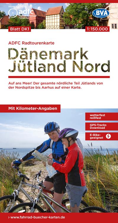 ADFC-Radtourenkarte DK1 Dänemark/Jütland Nord 1:150.000, reiß- und wetterfest, E-Bike geeignet, GPS-Tracks Download, mit Bett+Bike Symbolen, mit Kilometer-Angaben