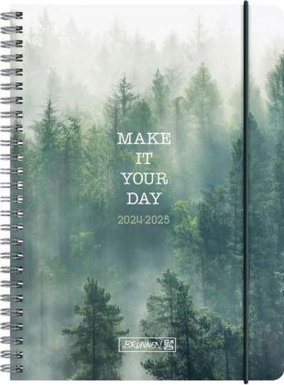 Schülerkalender 2024/2025 "Misty Forest", 2 Seiten = 1 Woche, A5, 208 Seiten, grün
