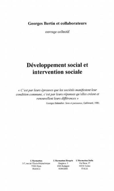 Developpement local et intervention sociale