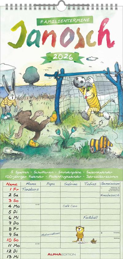 Janosch 2026 Familienplaner - Familien-Timer - Termin-Planer - Kinder-Kalender - Familien-Kalender - 22x45