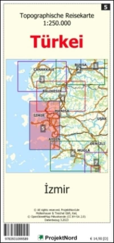 Izmir - Topographische Reisekarte 1:250.000 Türkei (Blatt 5): mit Wanderwegen und Radwanderwegen - Landkarte (Türkei Reisekarten: Detaillierte topographische Landkarten)