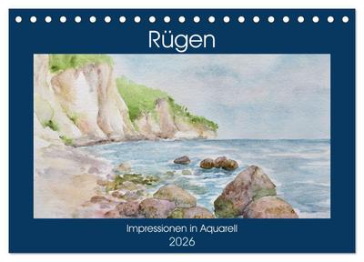 Rügen Impressionen in Aquarell (Tischkalender 2026 DIN A5 quer), CALVENDO Monatskalender