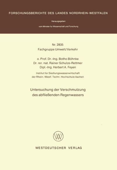 Untersuchung der Verschmutzung des abfließenden Regenwassers