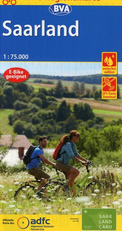 ADFC-Regionalkarte Saarland, 1:75.000, mit Tagestourenvorschlägen, reiß- und wetterfest, E-Bike-geeignet, GPS-Tracks Download