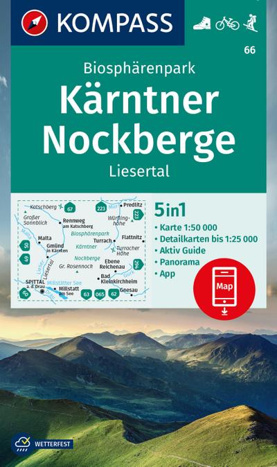 KOMPASS Wanderkarte 66 Biosphärenpark Kärntner Nockberge, Liesertal 1:50.000 