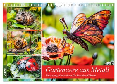 Gartentiere aus Metall - Upcycling-Dekoideen für kreative Gärten (Wandkalender 2026 DIN A4 quer), CALVENDO Monatskalender