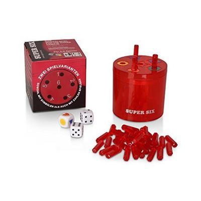 BestSaller 3015 SUPER SIX `Family` Kunststoff, 10xØ10cm, beidseitig bespielbar, auch für Kinder, 36 Stäbchen, 3 Würfel, rot (1 Stück)