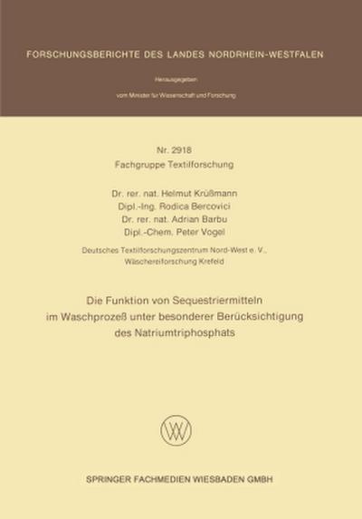 Die Funktion von Sequestriermitteln im Waschprozeß unter besonderer Berücksichtigung des Natriumtriphosphats