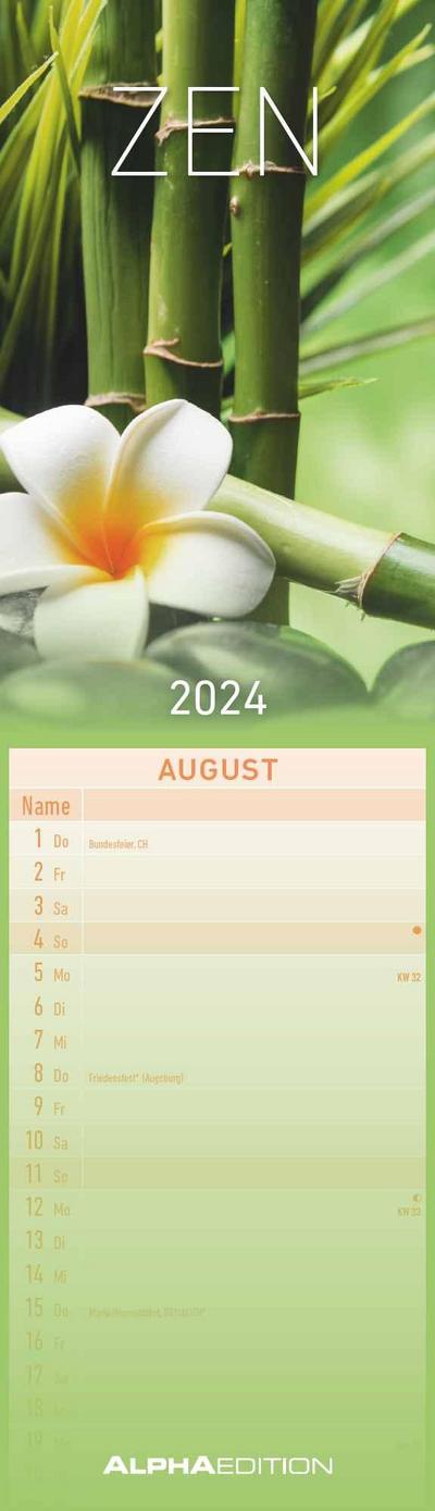 Streifenplaner Mini Zen 2024 - Streifen-Kalender 9,5x33 cm - Harmonie und Achtsamkeit - Wandplaner - Küchenkalender - Alpha Edition