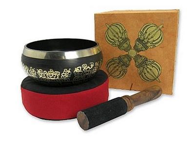 Geschenkset mit grösserer Klangschale in brauner Box mit Aufdruck