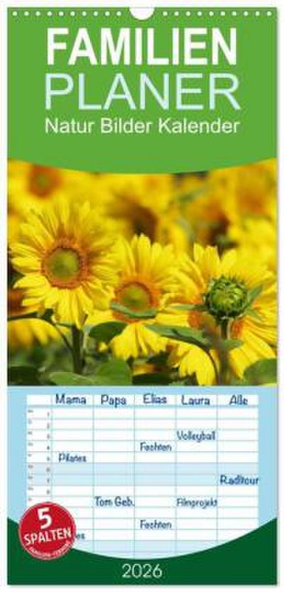 Familienplaner 2026 - Natur Bilder Kalender mit 5 Spalten (Wandkalender, 21 x 45 cm) CALVENDO