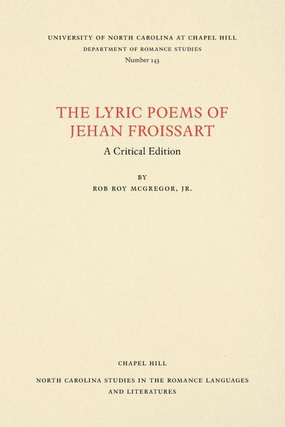 The Lyric Poems of Jehan Froissart