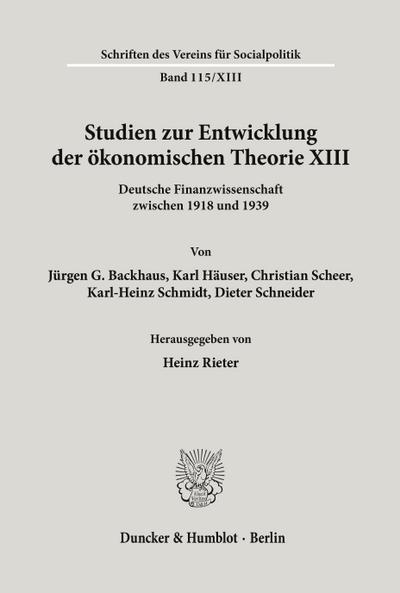 Studien zur Entwicklung der ökonomischen Theorie XIII.
