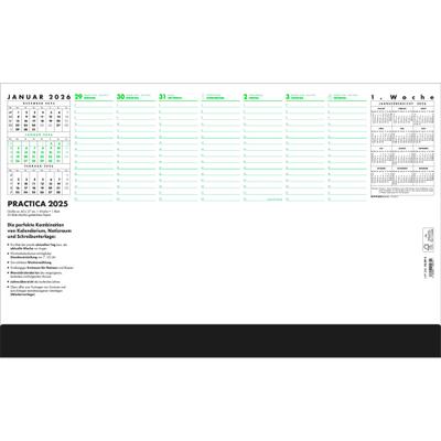 Zettler Schreibunterlage Practica 2026 - Schreibtischunterlage 60 × 37 cm, 1 Woche auf 1 Blatt, mit Schutzleiste 4,5 cm, Dreimonats- und Jahresübersicht, Kartonunterlage, FSC-zertifiziert