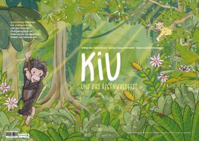 15 Kamishibai-Bildkarten mit Erzählgeschichte zum gleichnamigen Bewegungsförderprogramm «Kiu und das Regenwaldfest»