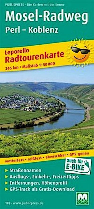 PublicPress Leporello Radtourenkarte Mosel-Radweg Perl - Koblenz, 16 Teilktn.