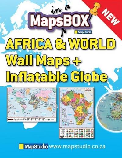 Mapsbox: Africa and World Wall Maps + Inflatable Globe: Student Box Set with Inflatable Globe