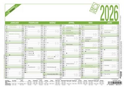 Zettler Arbeitstagekalender A5 Blauer Engel 2026 - Bürokalender 21 × 15 cm, 6 Monate pro Seite, Arbeitstage-, Tages- & Wochenzähler, Ferienübersicht, Feiertage, Mondphasen, Recyclingkarton, nachhaltig
