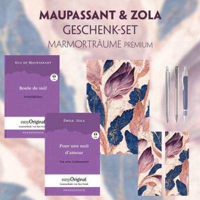 Guy de Maupassant & Émile Zola Geschenkset - 2 Bücher (mit Audio-Online) + Marmorträume Schreibset Premium, m. 2 Beilage, m. 2 Buch