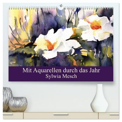 Mit Aquarellen durch das Jahr (hochwertiger Premium Wandkalender 2024 DIN A2 quer), Kunstdruck in Hochglanz