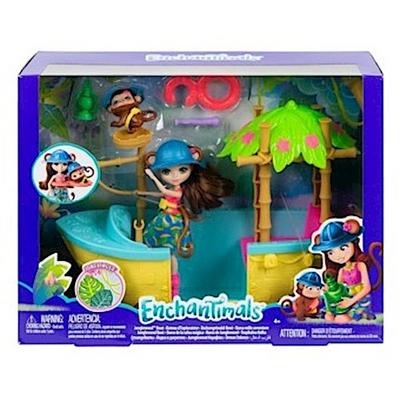 Enchantimals GFN58 - Dschungelwald Boot mit Äffchen Puppe und Tier, Puppen Spielzeug ab 4 Jahren