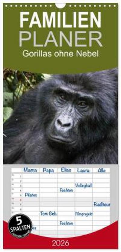 Familienplaner 2026 - Gorillas ohne Nebel mit 5 Spalten (Wandkalender, 21 x 45 cm) CALVENDO