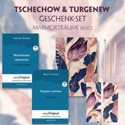 Tschechow & Turgenew Geschenkset - 2 Bücher (Softcover mit Audio-Online) + Marmorträume Schreibset Basics, m. 2 Beilage, m. 2 Buch