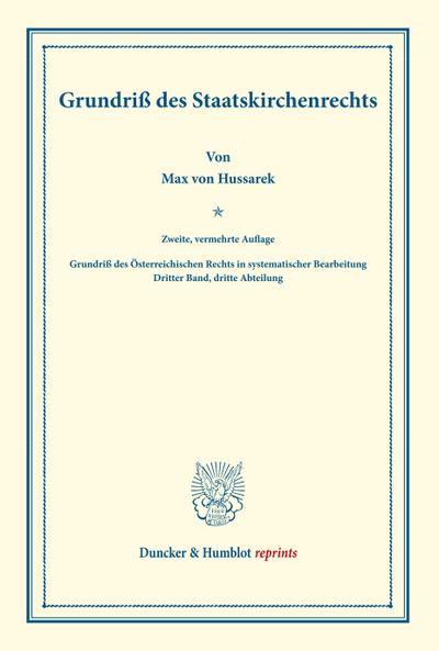 Grundriß des Staatskirchenrechts.