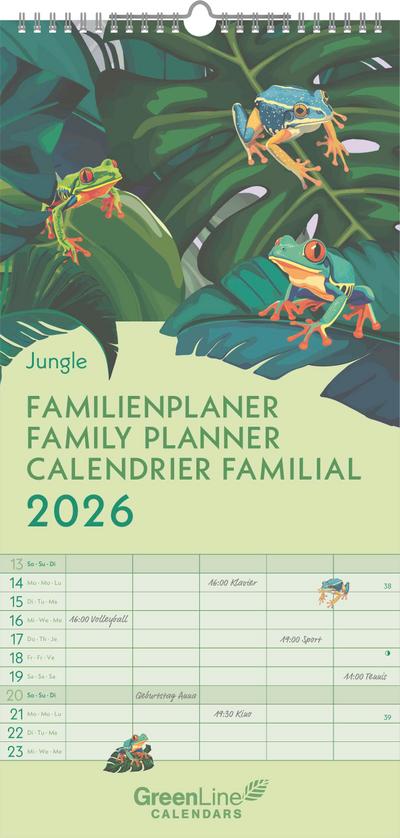 GreenLine Jungle 2026 Familienplaner - Wandkalender - Familien-Kalender - 22x45