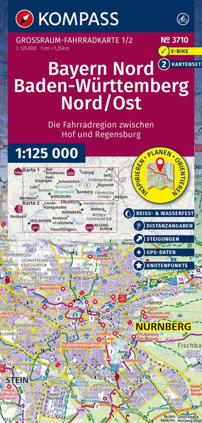 KOMPASS Großraum Fahrradkarte 3710 Bayern Nord, Baden-Württemberg Nord/Ost 1:125.000