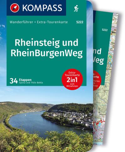 KOMPASS Wanderführer Rheinsteig RheinBurgenWeg, 34 Etappen mit Extra-Tourenkarte