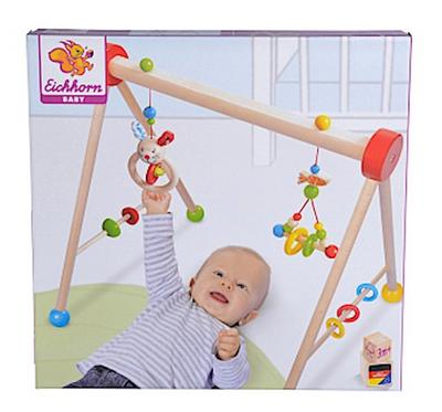Eichhorn, Baby Gym, mit Spiel und Greiffunktion, Spieltrapez mit farbigen Hängeelementen und Holzkugeln, aus FSC 100% zertifiziertem Buchenholz, 46x56x42 cm, Hergestellt in Deutschland, ab 3 Monaten