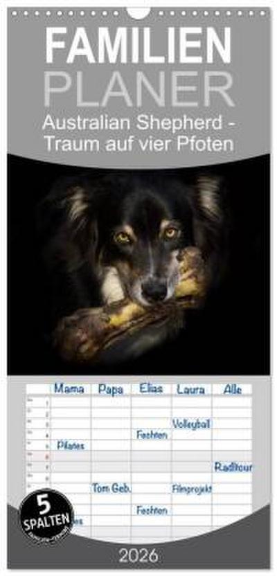 Familienplaner 2026 - Australian Shepherd - Traum auf vier Pfoten mit 5 Spalten (Wandkalender, 21 x 45 cm) CALVENDO