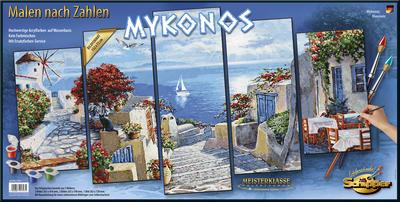 Schipper 609450797 Malen nach Zahlen, Mykonos - Bild malen für Erwachsene, inklusive Pinsel und Acrylfarben, 5 Bilder, Meisterklasse Polyptychon - Profi-Edition, 132 x 72 cm