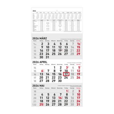 3-Monatskalender 2026 - 23,7x44,8 schwarz/rot - mit Motiv - Datumsschieber - 951-0011