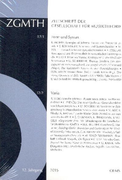 ZGMTH - Zeitschrift der Gesellschaft für Musiktheorie, 12. Jahrgang 2015