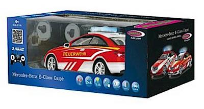 Jamara 405129 Mercedes E350 Coupe 1: 16 Feuerwehr Weiß/Rot 2, 4G-Deutsche Sirene, Blaulicht, Alarmanlage, Startton, Beschleunigungston, Bremston, Hupe, Zusperrton, Blinker, 5-10km/H