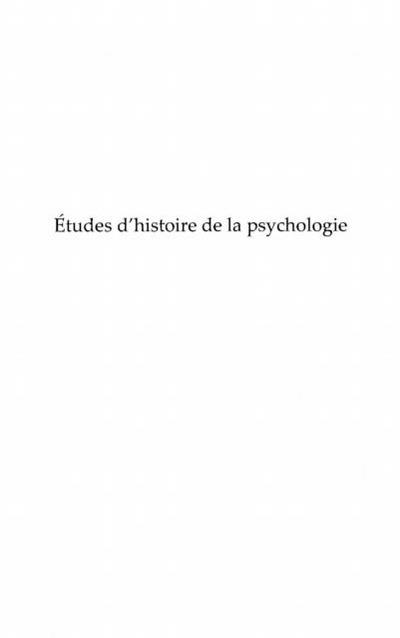 Etudes d’histoire de la psychologie