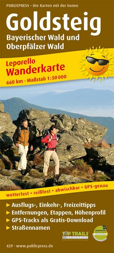 Wanderkarte Goldsteig, Bayerischer Wald und Oberpfälzer Wald 1 : 50 000