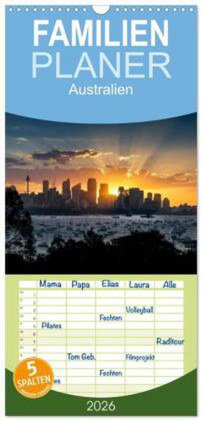 Familienplaner 2026 - Australien mit 5 Spalten (Wandkalender, 21 x 45 cm) CALVENDO
