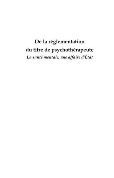 De la reglementation du titre de psychotherapeute