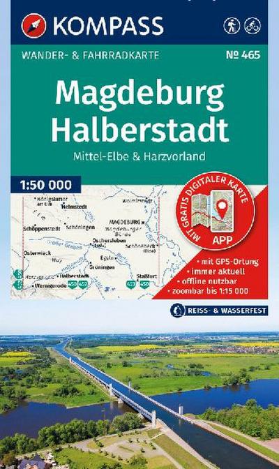 KOMPASS Wanderkarte 465 Magdeburg, Halberstadt, Mittel-Elbe & Harzvorland 1:50.000