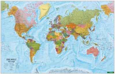 Wandkarte: Die Welt XXL, deutsch, Poster 1:20.000.000, Plano in Rolle (freytag & berndt Poster + Markiertafeln)