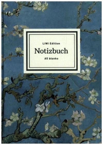 Notizbuch schön gestaltet mit Leseband - A5 Hardcover blanko - 100 Seiten 90g/m² - Motiv "Blühende Mandelbaumzweige", van Gogh - FSC Papier