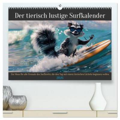 Der tierisch lustige Surfkalender (hochwertiger Premium Wandkalender 2026 DIN A2 quer), Kunstdruck in Hochglanz