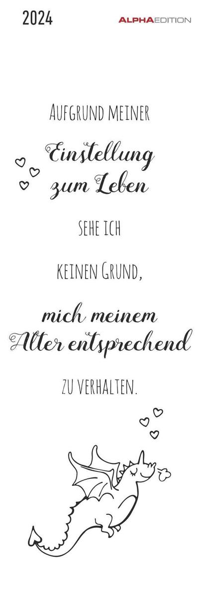 Typo 2024 - Lesezeichenkalender 5,5x16,5 cm - Sprüchekalender - schwarz-weiß - Lesehilfe - Alpha Edition